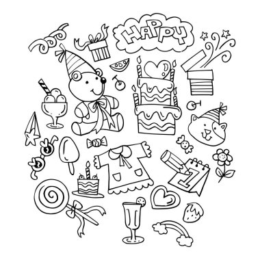 Doğum günü partisi doodle kümesi