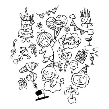 Doğum günü partisi doodle kümesi