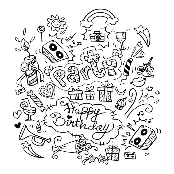 Set Doodle Feste Compleanno — Vettoriale Stock