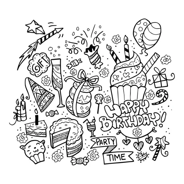 Zestaw Urodziny Strona Doodle — Wektor stockowy