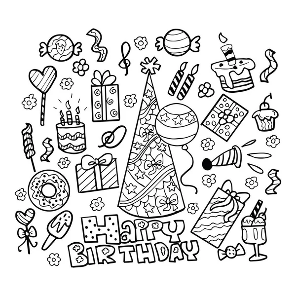 Reihe Von Geburtstagen Party Doodle — Stockvektor