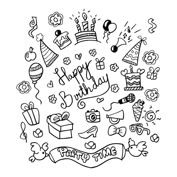 Doodle Festa Compleanno Set — Vettoriale Stock