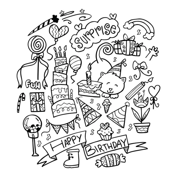 Doodle Fiesta Cumpleaños Conjunto — Vector de stock
