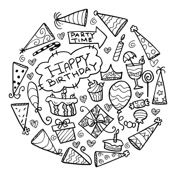 Doodle Fiesta Cumpleaños Conjunto — Vector de stock