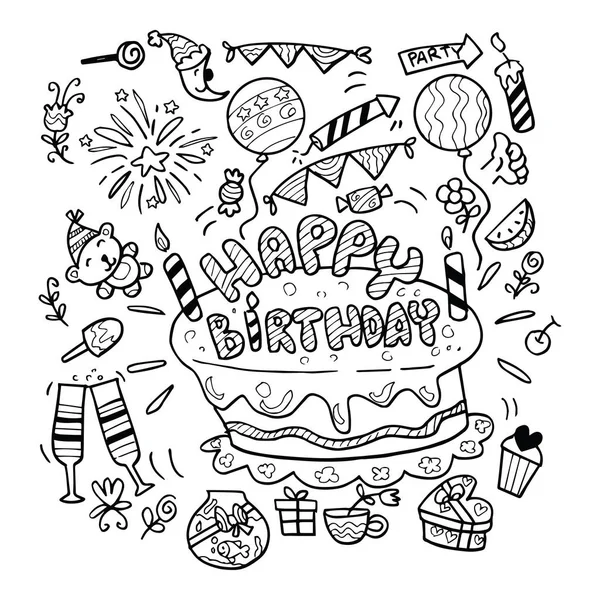 Doodle Fiesta Cumpleaños Conjunto — Vector de stock