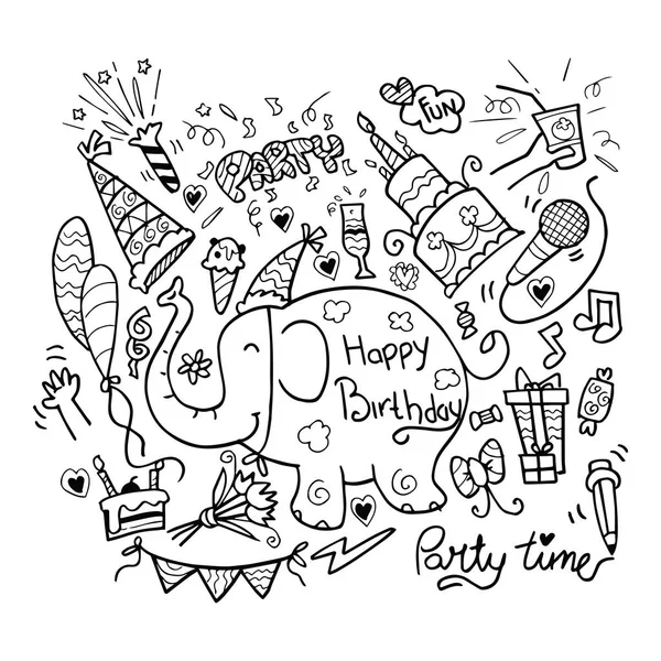 Conjunto Aniversários Doodle Partido —  Vetores de Stock