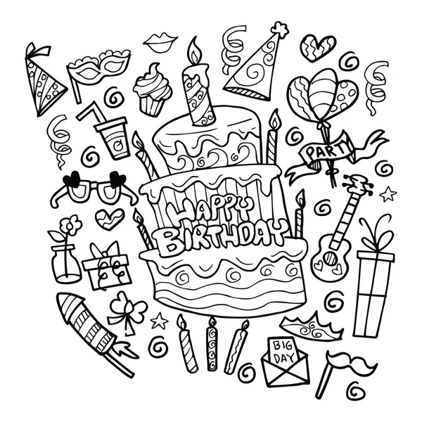 Conjunto Aniversários Doodle Partido —  Vetores de Stock