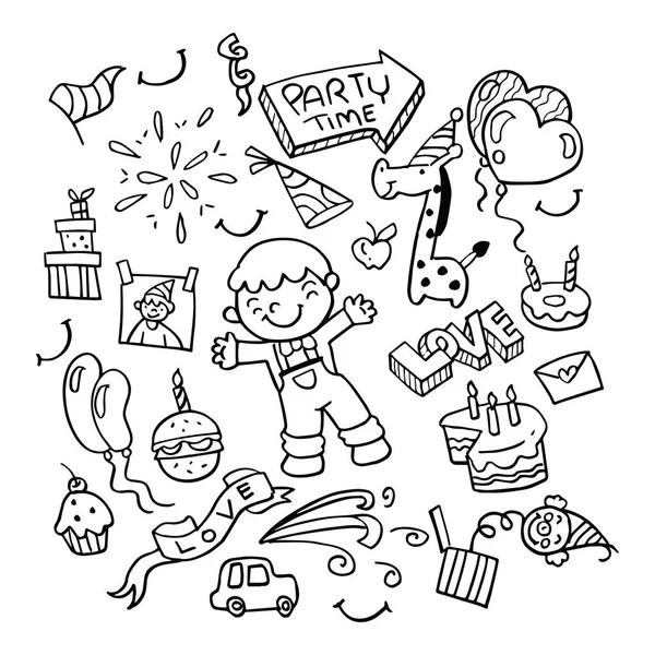 Születésnap Fél Doodle Csoportja — Stock Vector