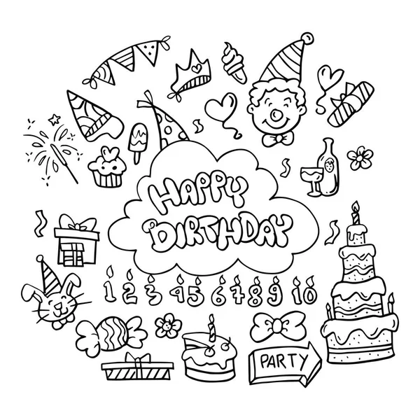Set Doodle Feste Compleanno — Vettoriale Stock