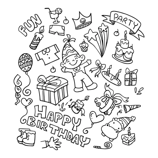 Ensemble Anniversaires Fête Doodle — Image vectorielle