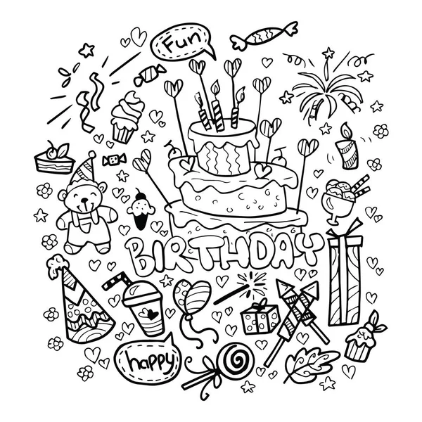 Ensemble Anniversaires Fête Doodle — Image vectorielle