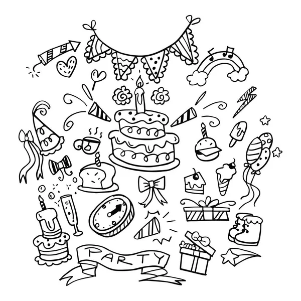 Set Birthdays Party Doodle — Stock Vector