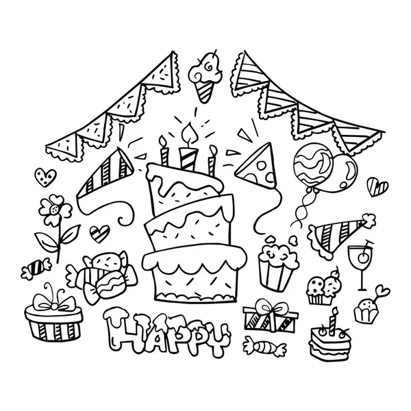 Ensemble Anniversaires Fête Doodle — Image vectorielle