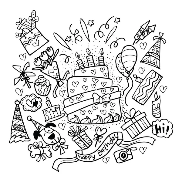 Reihe Von Geburtstagen Party Doodle — Stockvektor