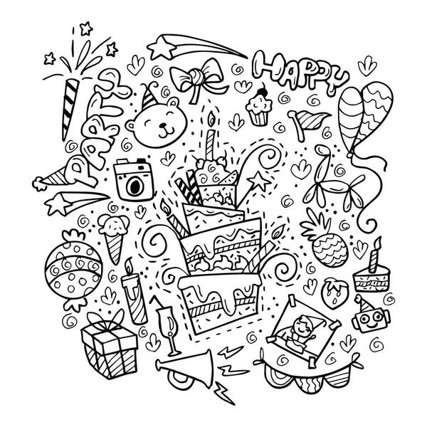 Doodle Set Födelsedagsfest Stockillustration
