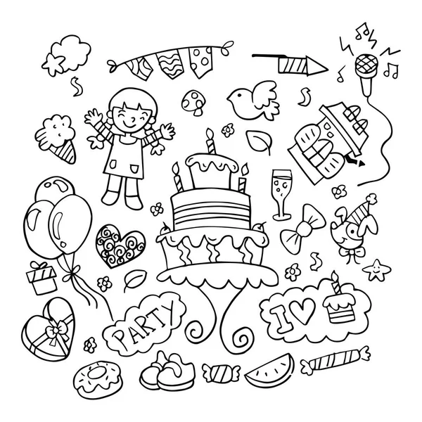 Uppsättning Födelsedagar Part Doodle Royaltyfria illustrationer