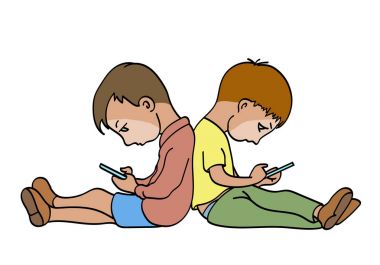 Children with smartphones clipart