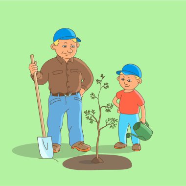Baba ve oğul bir ağacı dikti.
