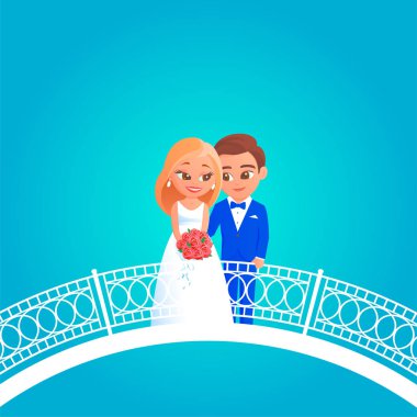 Mutlu gelin ve damat köprüde duruyor..