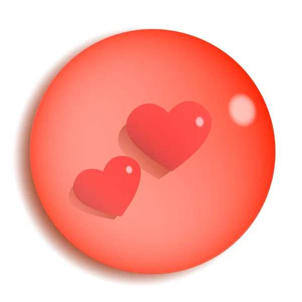Twee Liefdevolle Harten Een Rode Transparante Kiezel Vector Romantische Illustratie — Stockvector
