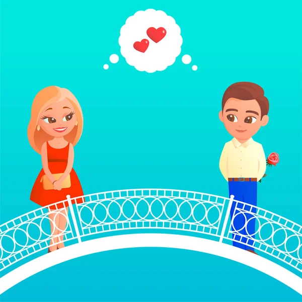 Αγόρι και κορίτσι στη γέφυρα — Διανυσματικό Αρχείο