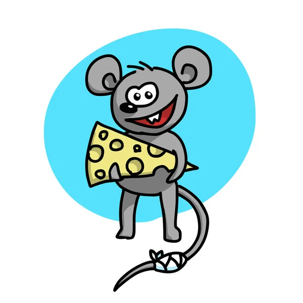 Ratón Sly con un trozo de queso . — Vector de stock