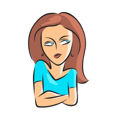 Drawing of a resentful and displeased brunette girl. vector Drawing of a resentful and displeased brunette girl. vector