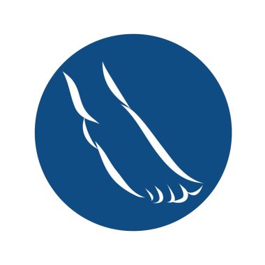 Mavi arka planda çıplak ayak silueti olan yuvarlak simge