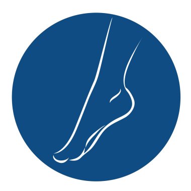 Mavi arka planda çıplak ayak silueti olan yuvarlak simge