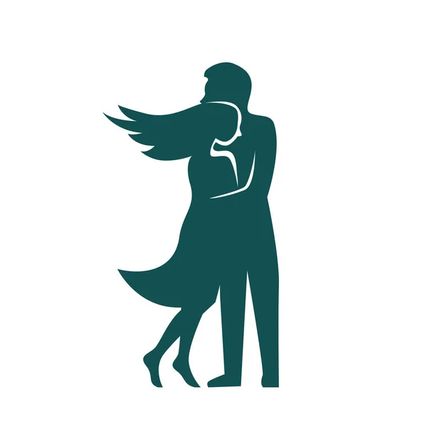 Silhouette of a couple in love in an embrace on a white backgrou — ストックベクタ