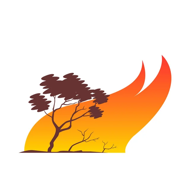 Ilustrasi kebakaran hutan dengan pohon yang terbakar . - Stok Vektor