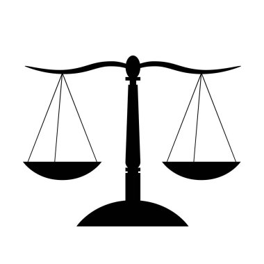Beyaz bir sırtındaki klasik bir ölçü terazisinin siyah silueti.
