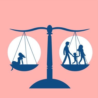 Silhouettes of a family and a lonely girl on different scales fo clipart