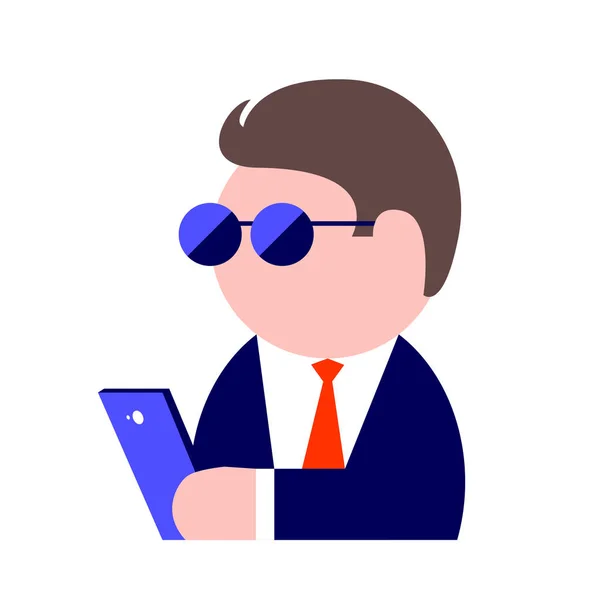 Drawing of a business modern man in sunglasses, a tie and with a — 스톡 벡터