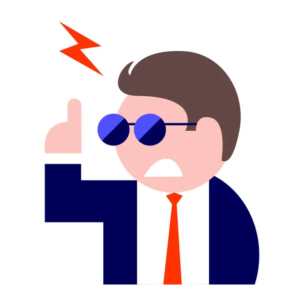 Drawn cartoon angry businessman in sunglasses and tie on a white background. — 스톡 벡터