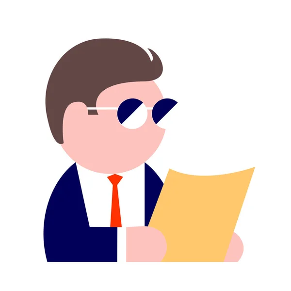 Dibujo de un hombre de negocios moderno en gafas de sol, corbata y con un periódico . — Vector de stock