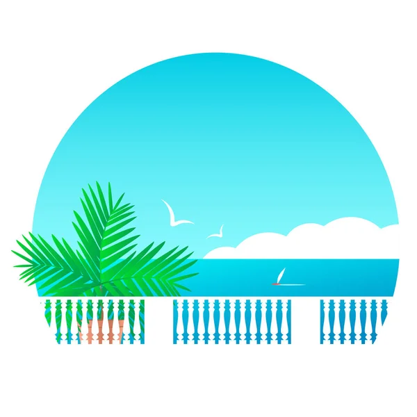 Målad bakgrund med sommar strand resort med palm — Stock vektor
