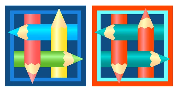 Two square logo of colored pencils — 스톡 벡터