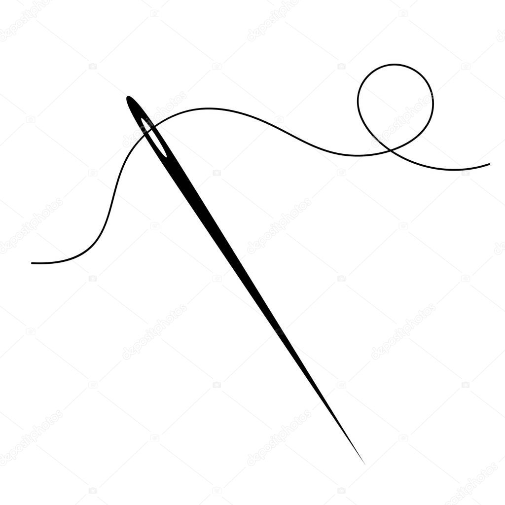 Silhouette of a sewing needle with thread.