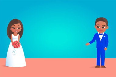 Illustration of a young bride and groom with place for text.