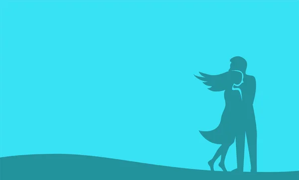 恋に若いカップルのシルエット 抱擁の男と女 空の青の背景を持つベクトルイラスト — ストックベクタ