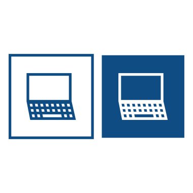 Bilgisayar bilgisayarı. Sembol kare çerçevede yer alıyor. Vektör mavi simgeleri.