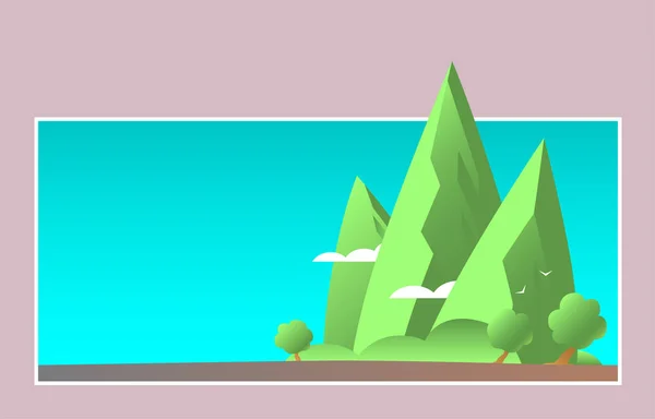 Пейзаж Экзотической Природы Зеленые Горы Деревья Облака Место Смс Векторная — стоковый вектор