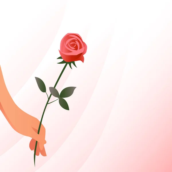 Mano Femenina Con Una Rosa Roja Ilustración Vectorial Romántica Sobre — Vector de stock