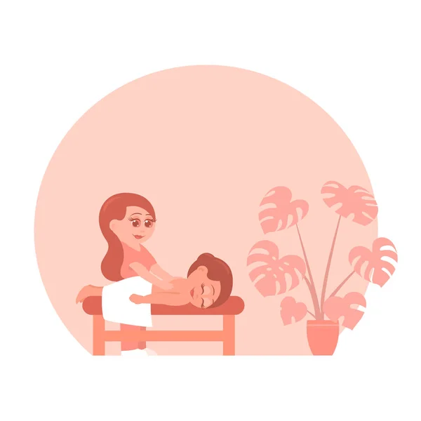 Kvinna Massage Procedur Skönhetssalong Plats För Text Vektor Tecknad Illustration — Stock vektor