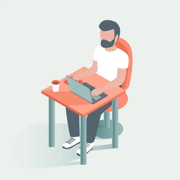 Junger Moderner Mann Sitzt Büro Laptop — Stockvektor