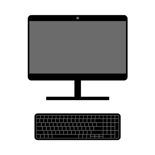 Húzott Számítógép Fekete Monitor Billentyűzet Kilátás Fentről Vektorizolált Illusztráció — Stock Vector
