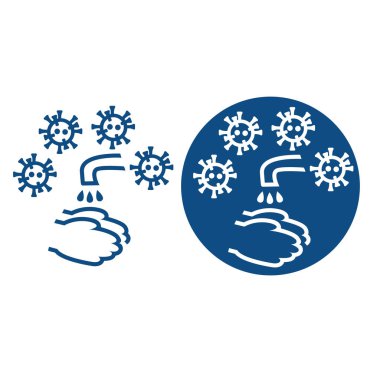 Enfeksiyondan dolayı el yıkamalı ikon. Koronavirüsün tehlikeli mikroplarının etrafında. Çemberin içinde ve dışında bir seçenek. Vektör izole illüstrasyonu.