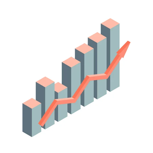 Grafikus Táblázat Pénzügyi Növekedés Haladás Egy Nyíl Izometrikus Stílus Vektor — Stock Vector