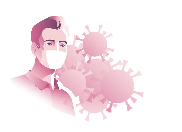 コロナウイルスに対する保護マスクの男 — ストックベクタ